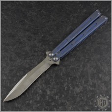 (#JB-88-01) Jim Burke Blue Titanium Balisong Model 88 Satin Finish - Front