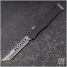 Microtech Knives Custom Halo VI Hellhound Tanto Automatic OTF S/A Knife (4.6in Stonewashed Plain M390) MTC-0260