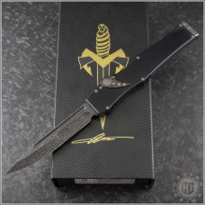 Microtech Knives Custom Halo V Nightmare Grind Ball Bearing Damascus Automatic OTF S/A Knife (4.25in Damascus Plain ) MTC-0393