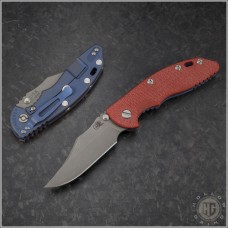 Rick Hinderer Battle Blue XM-18 3.5" (Tri-Way) Non-Flipper Bowie Red G10 Scale (3.5in Working Finish Plain S45VN) RH-XM1835-NFB-012