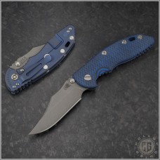 Rick Hinderer Battle Blue XM-18 3.5" (Tri-Way) Non-Flipper Bowie Black/Blue G10 Scale (3.5in Working Finish Plain S45VN) RH-XM1835-NFB-013