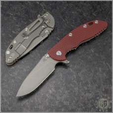 (#RH-XM1835-SLHO-004) Rick Hinderer XM-18 3.5" (Tri-Way) Slicer Hollow Red G-10 Working Finish - Front