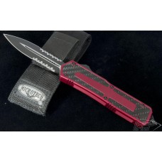 (#VNT-0001) Microtech Scarab D/E Red Handle Black Serrated CF Inlay