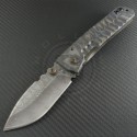Crusader Forge Custom Flamed Ti Predator S/E Folder Knife (4.75in Damascus Plain ) CF-PRED-DAM - Front
