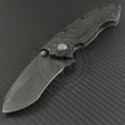 Direware Custom Carbon Fiber S-90 Recurve Folder Knife (3.1in Black Plain M390) HG-0005 - Front