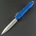 Microtech Knives Blue Ultratech D/E Automatic OTF D/A Knife (3.44in Stonewashed Plain ELMAX) 122-10BL-TRI - Front