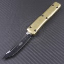 Microtech Knives Brass Ultratech T/E Automatic OTF D/A Knife (3.44in Black Plain ELMAX) 123-1BR - Front