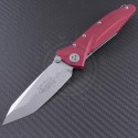 Microtech Knives Red Socom Delta T/E Folder Knife (4in Stonewashed Plain ELMAX) A163-10RD - Front