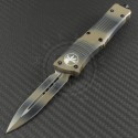 Microtech Knives Tan Camo Troodon D/E Automatic OTF D/A Knife (3.1in Color Coated Plain ELMAX) 138-1TC - Front