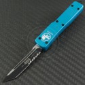 Microtech Knives Turquoise UTX-70 T/E Automatic OTF D/A Knife (2.41in Black Part Serr ELMAX) 149-2TQ - Front