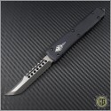 (#119-1DLC) Microtech Ultratech Hellhound DLC Plain w/ Blue Ringed Ti Hardware - Front
