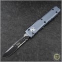 (#121-2GY) Microtech Grey Ultratech S/E Black Part Serrated - Front