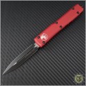 (#122-1RDCC) Microtech Ultratech D/E Black Plain Tactical w/ Red Contoured Handle - Front