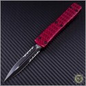 (#122-2RD) Microtech Ultratech D/E Black Partially Serrated Tri-Grip Tactical w/ Red Handle - Front