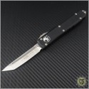 (#123-10CC) Microtech Ultratech T/E (Tanto) Stonewash Plain w/ Blue Contoured Handle - Front