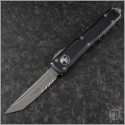 (#123-11DBK) Microtech Distressed Black Ultratech T/E Apocalyptic Plain - Front