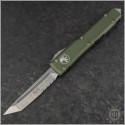 (#123-11OD) Microtech OD Green Ultratech Stonewash T/E Part Serrated - Front