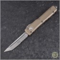(#123-5TA) Microtech Tan Ultratech T/E Satin Partially Serrated - Front