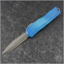(#1242-10MBL) Microtech Marbled Blue Cypher II D/E Plain Apocalyptic - Front
