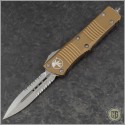 (#138-11TA) Microtech Tan Troodon D/E Stonewash Partially Serrated - Front