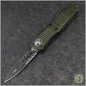 (#138-2OD) Microtech Troodon D/E Black Partially Serrated w/ OD Green Handle - Front