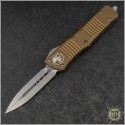 (#142-10TA) Microtech Combat Troodon D/E Stonewash Plain w/ Tan Handle - Front