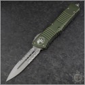 (#142-11OD) Microtech OD Green Combat Troodon D/E Stonewash Part Serrated - Front