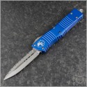 (#142-12BL) Microtech Blue Combat Troodon D/E Stonewash Fully Serrated - Front