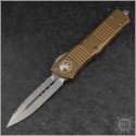 (#142-12TA) Microtech Tan Combat Troodon D/E Stonewash Fully Serrated - Front