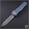 (#144-10GY) Microtech Combat Troodon Tanto Stonewashed Plain w/ Grey Handle - Front