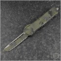 (#144-3OCS) Microtech Olive Camo Combat Troodon Tanto Full Serrated - Front
