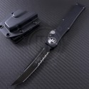 (#150-2) Microtech Halo V Tanto Black Partially Serrated - Front