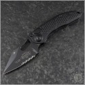 (#169-2T) Microtech Stitch Auto Black Tactical Part Serrated - Front