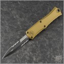 (#1701M-2TA) Microtech Knives Tan Hera II Mini Bayonet Black Part Serrated - Front