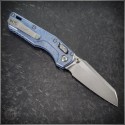 (#210M-10MS7) Microtech Ice Blue Smooth Titanium MSI Mini Ram-Lok Wharncliffe Stonewash Plain - Back