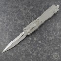 (#227-12NC) Microtech Knives Natural Clear Dirac Delta D/E Stonewash Full Serrated - Front
