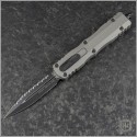 (#227-3TG) Microtech Knives Titanium Grey Dirac Delta D/E Black Fully Serrated - Front