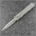 (#227-D12APNC) Microtech Knives Natural Clear Dirac Delta D/E Stonewash Full Serrated - Front