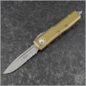 (#231-11TA) Microtech Tan UTX-85 S/E Stonewash Part Serrated - Front
