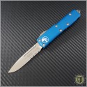 (#231-14BL) Microtech UTX-85 S/E Bronze Partially Serrated w/ Blue Handle - Front