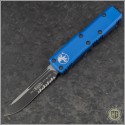 (#231-2BL) Microtech Blue UTX-85 S/E Black Part Serrated - Front