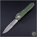 (#231-5OD) Microtech UTX-85 S/E Satin Part Serrated w/ OD Green Handle - Front