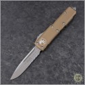 (#231-5TA) Microtech Tan UTX-85 S/E Satin Serrated - Front