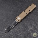 (#233-2TA) Microtech UTX-85 T/E Black Partially Serrated w/ Tan Handle - Front