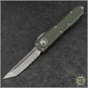 (#233-5OD-204P) Microtech UTX-85 T/E Satin Partially Serrated w/ OD Green Handle - Front