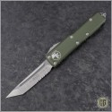 (#233-5OD) Microtech UTX-85 T/E Satin Partially Serrated w/ OD Green Handle - Front