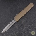(#242S-11TA) Microtech Cypher D/E Partially Serrated w/ Tan Handle - Front
