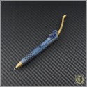 (#400-BL-TI-BR) Microtech Siphon II Pen Blue Titanium Apocalyptic Brass & Blued Titanium Hardware - Front