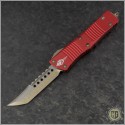 (#619-13RD) Microtech Troodon Hellhound Tanto Bronzed Plain w/ Red Handle - Front
