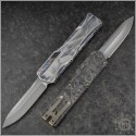 (#HTK-CLRC-D) Heretic Knives Cleric S/E Damascus w/ Carbon Fiber Cover - Front